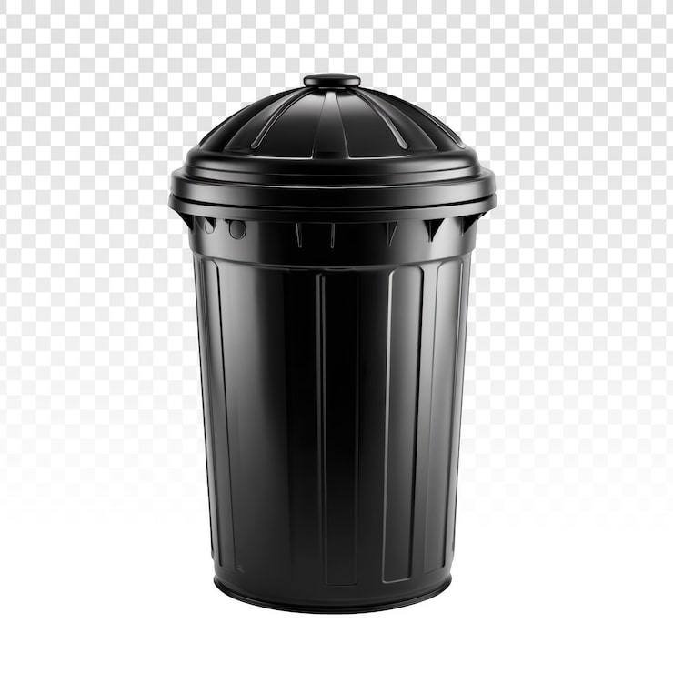 PSD gratuito bote de basura de plástico negro con tapa sobre fondo transparente