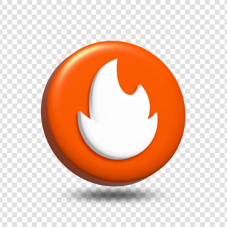 PSD gratuito botón de círculo naranja 3d con elemento de diseño de icono de llama blanca