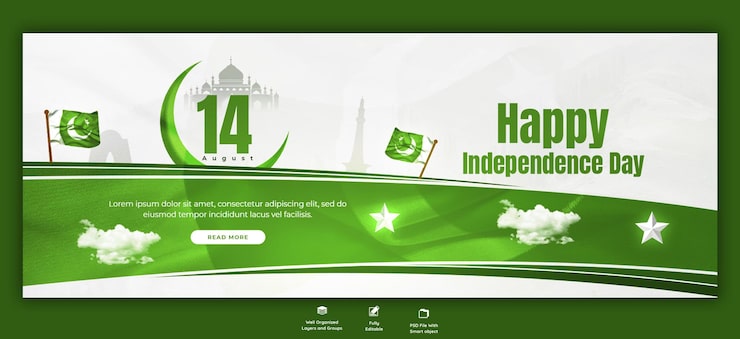 PSD gratuito buon giorno dell'indipendenza del pakistan modello di copertina o banner di facebook