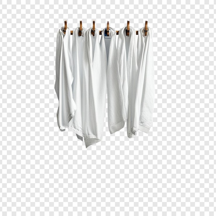 PSD gratuito camisas blancas limpias colgando en un estante de madera