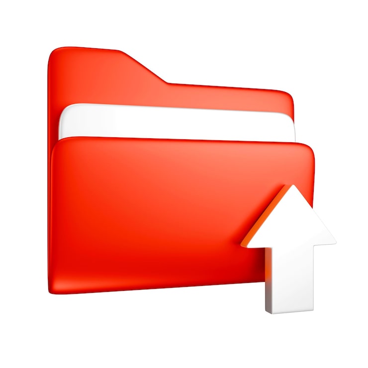 PSD gratuito carpeta roja con una flecha hacia arriba indicando carga de archivos y transferencia de datos