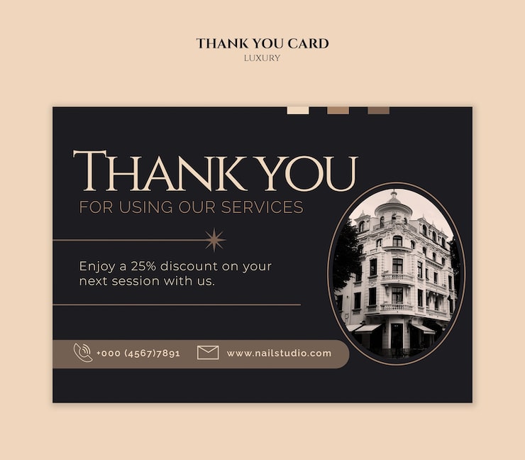 PSD gratuito cartella di ringraziamento per i clienti dello studio di chiodi con offerta di sconto