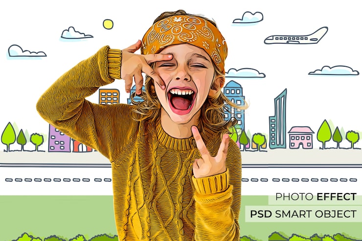 Gratis PSD cartoon foto-effect