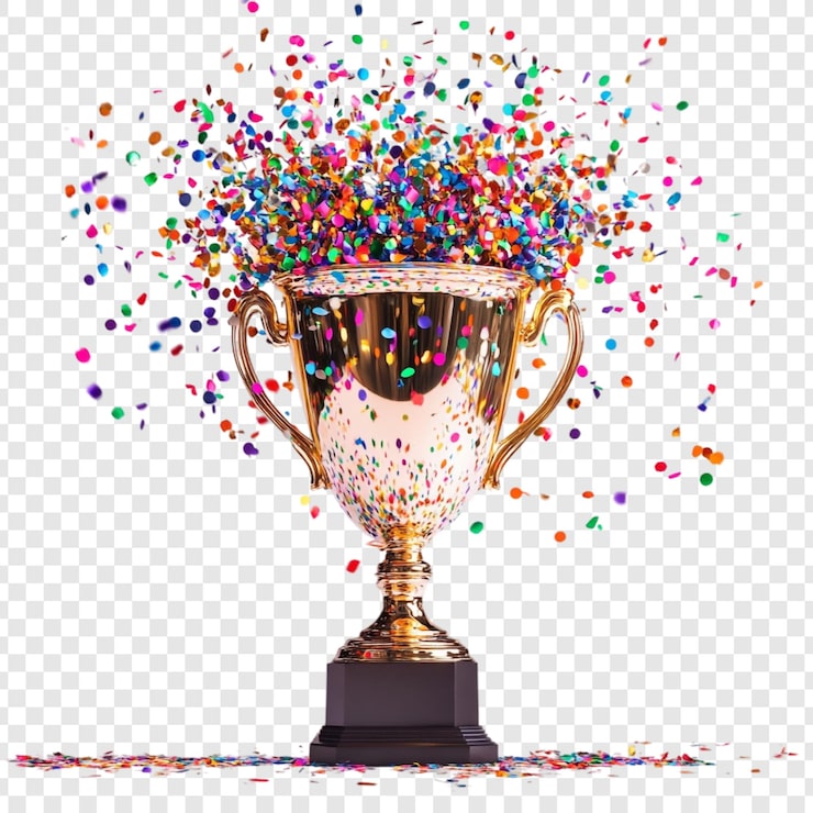 PSD gratuito celebración del trofeo de oro una explosión de confeti y triunfo