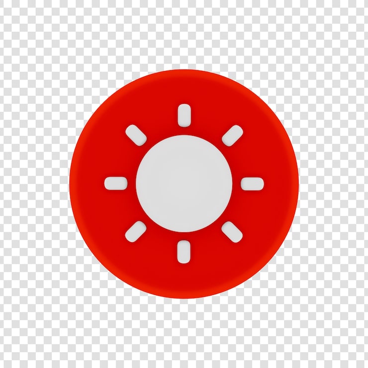 PSD gratuito círculo rojo, icono de sol, diseño 3d, símbolo de día soleado y brillante
