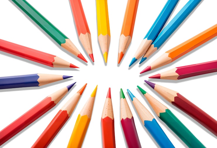 PSD Gratis close up pada item pensil perlengkapan kantor