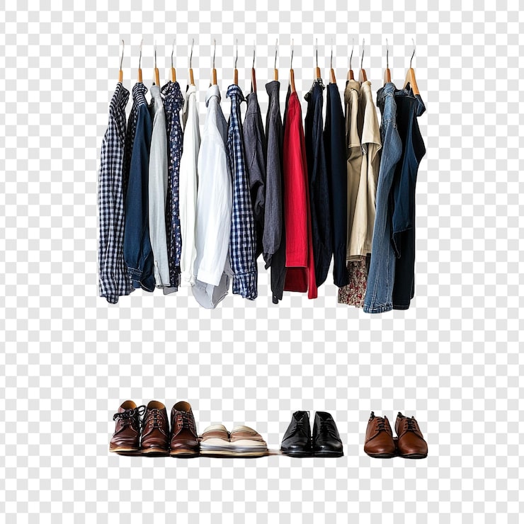 PSD gratuito colección elegante de ropa y calzado en exhibición