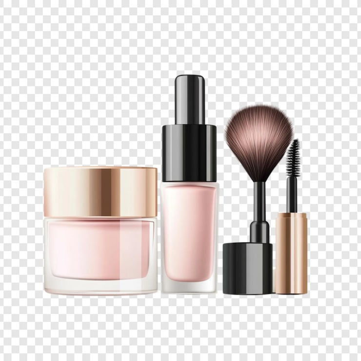 PSD gratuito colección de maquillaje elegante pincel de base de crema y máscara