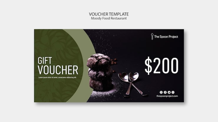 PSD gratuito concetto di modello di ristorante cibo lunatico per voucher