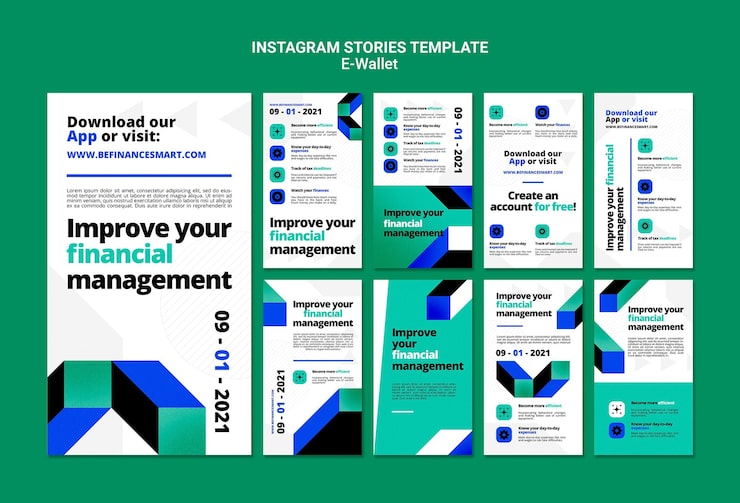 PSD gratuito conjunto de historias de redes sociales modernas de billetera electrónica