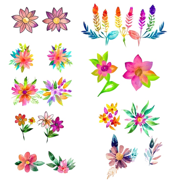 PSD gratuito conjunto de ilustración de ramo floral acuarela