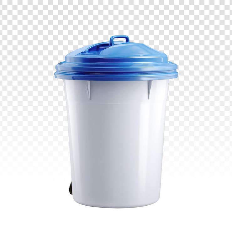 PSD gratuito cubo de basura de plástico blanco con tapa azul
