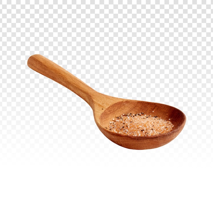 PSD gratuito cuchara de madera rústica con condimento de sal y pimienta.