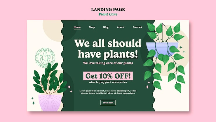 PSD gratuito cuidando la plantilla de la página de destino de las plantas