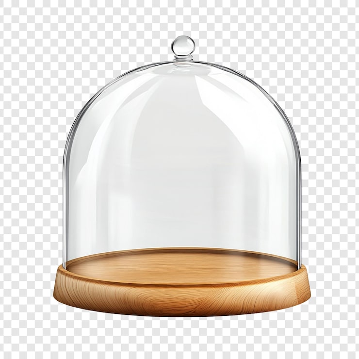 PSD gratuito cúpula de vidrio con base de madera elegante vitrina