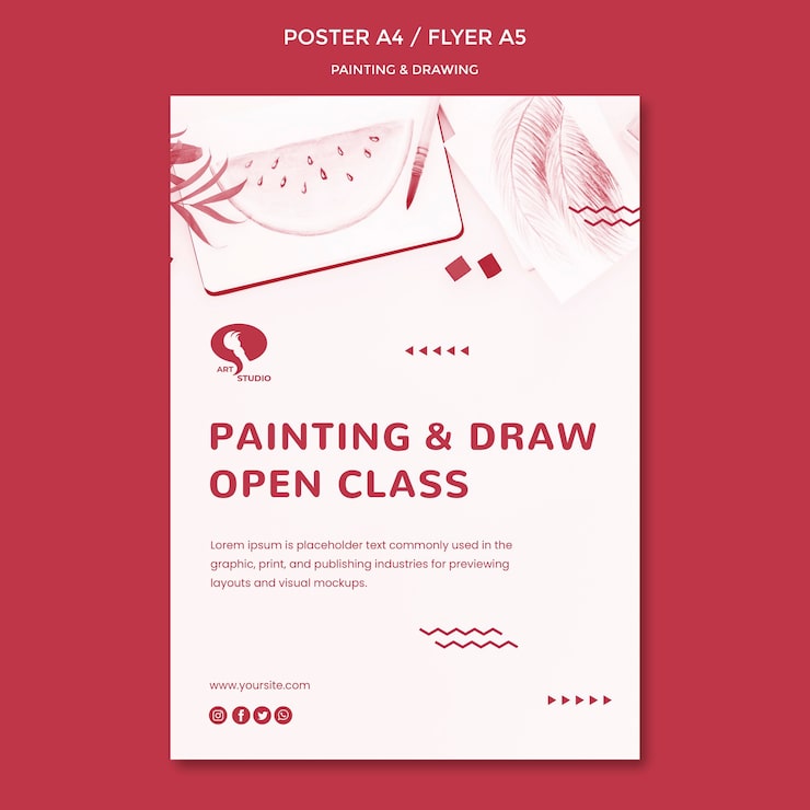 PSD gratuito cursos de dibujo y pintura de plantilla de póster