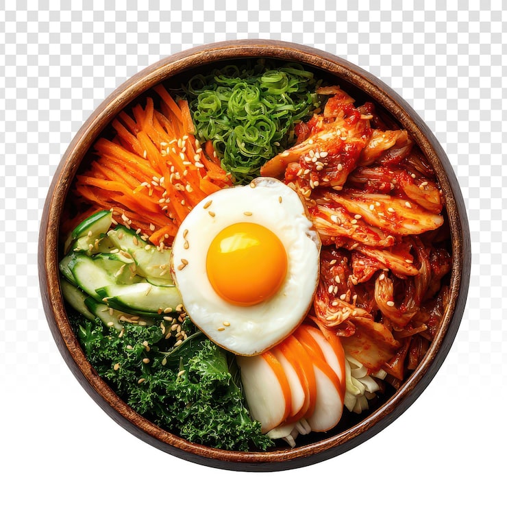 PSD gratuito delicioso tazón de bibimbap con huevo frito y verduras frescas