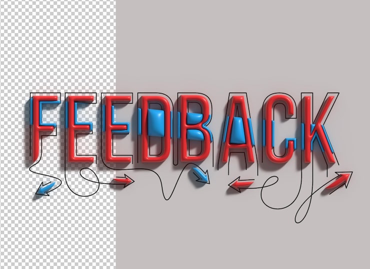 PSD Gratis desain font psd transparan seni garis 3d huruf umpan balik