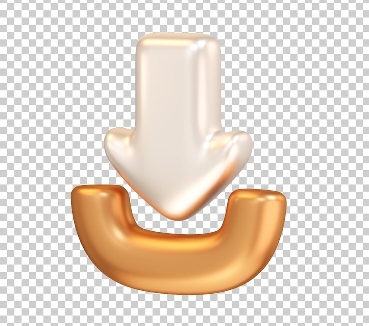 PSD gratuito descargar flecha icono guardar botón abajo oro plata render 3d datos instalar recibir aplicación web