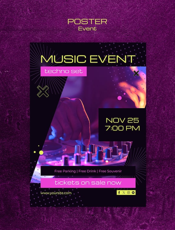 PSD gratuito design del modello di poster per eventi musicali