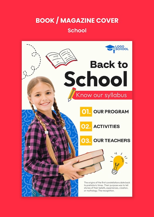 PSD gratuito disegno del modello di copertina della rivista scolastica