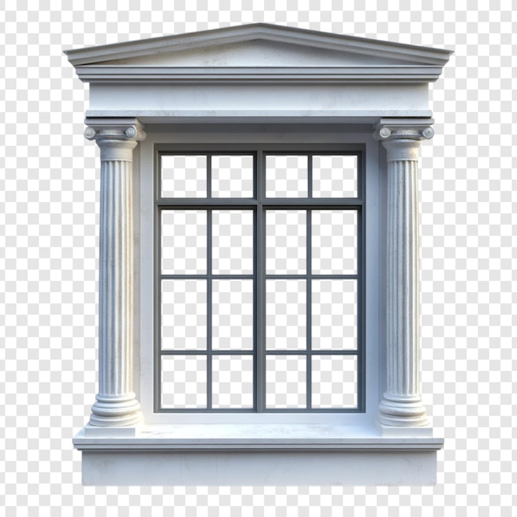 PSD gratuito diseño clásico de ventanas arquitectónicas con frontón y columnas