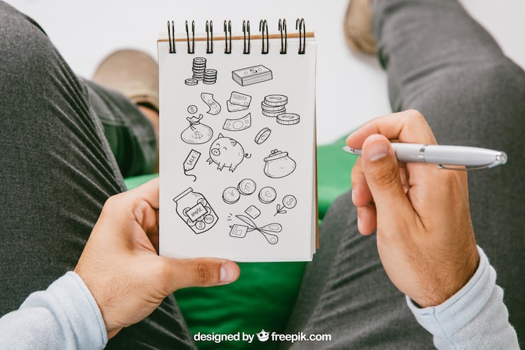 PSD gratuito diseño de mock up con manos dibujando en la libreta