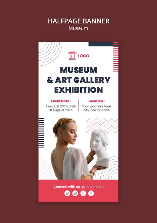 PSD gratuito diseño de plantilla de banner de media página del museo