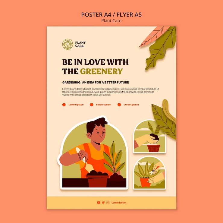 PSD gratuito diseño de plantilla de cuidado de plantas de diseño plano