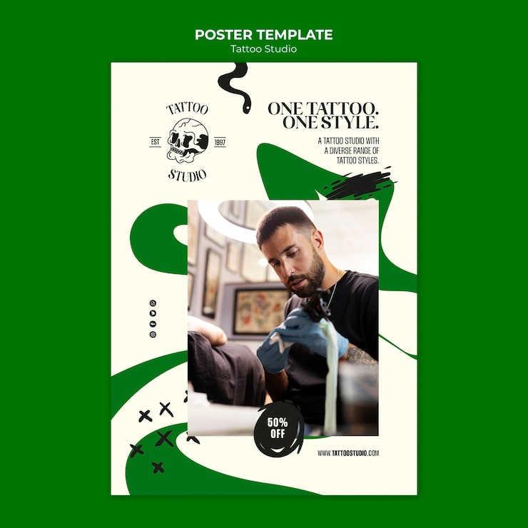 PSD gratuito diseño de plantilla de invitación de cartel de tatuaje