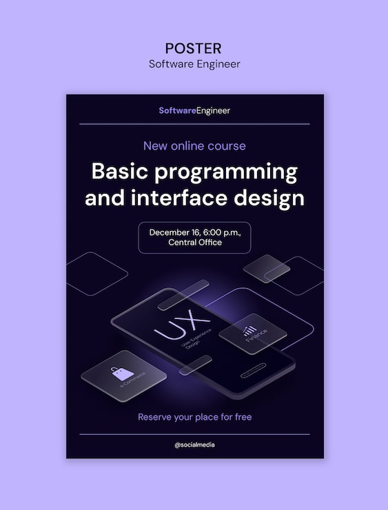 PSD gratuito diseño de plantillas de carteles para ingenieros de software