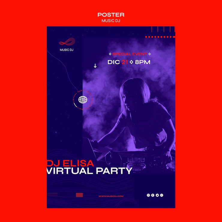 PSD gratuito dj set livestream poster modello di annuncio