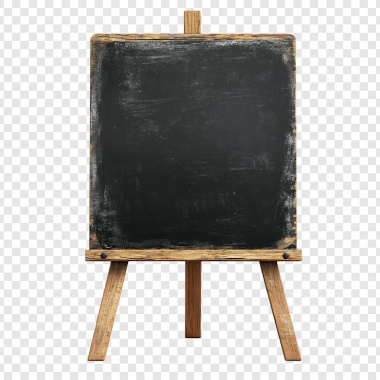 PSD Gratis easel kayu antik dengan papan tulis kosong, pesona pedesaan sempurna untuk pengumuman pesan atau papan menu ideal untuk pengaturan gaya retro