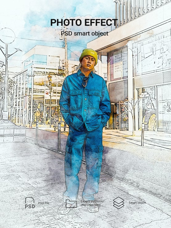 PSD gratuito efecto de fotografía de boceto urbano