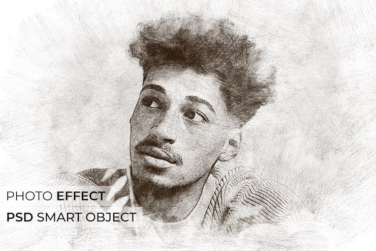 PSD gratuito efecto fotográfico dibujo a lápiz