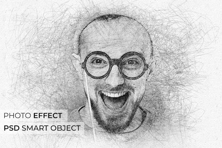 PSD gratuito efecto fotográfico dibujo a lápiz