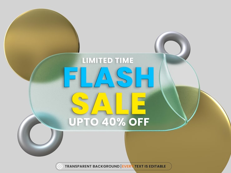 PSD gratuito efecto de morfismo de vidrio transparente de venta flash con texto editable