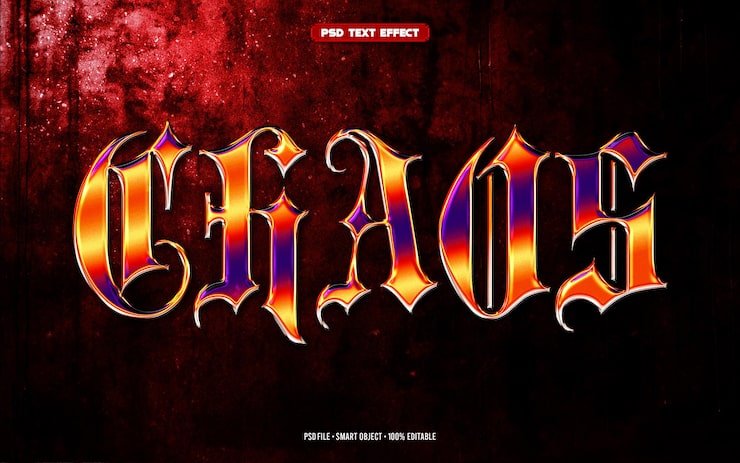 PSD Gratis efek teks chaos chrome yang dapat diedit