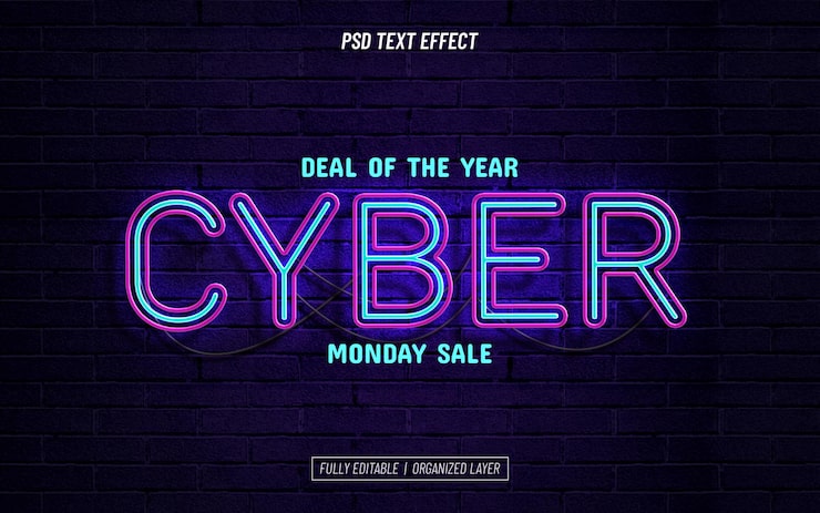 PSD Gratis efek teks cyber monday