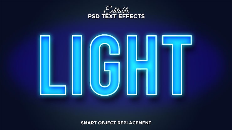 PSD Gratis efek teks kotak neon dengan lampu biru