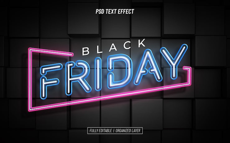 PSD Gratis efek teks neon black friday