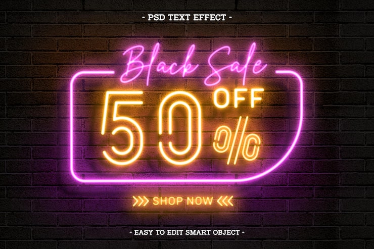 PSD Gratis efek teks yang bisa diedit neon black friday