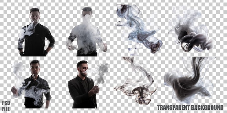 PSD gratuito effetti di fumo con figure a silhouette su uno sfondo trasparente