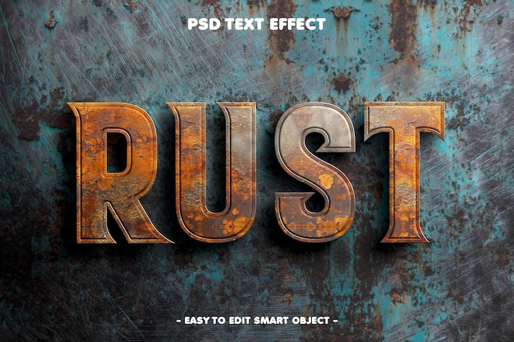 PSD gratuito effetto testo modificabile stile metallo arrugginito
