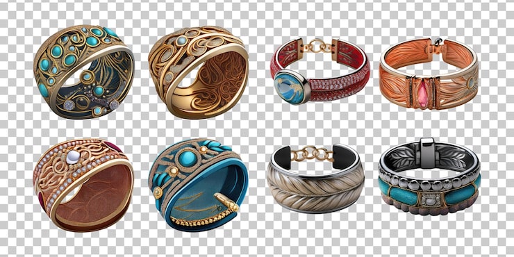 Gratis PSD elegante collectie van kleurrijke en ingewikkeld versierde ringen