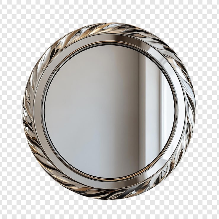 PSD gratuito elegante espejo circular con un marco de plata adornado