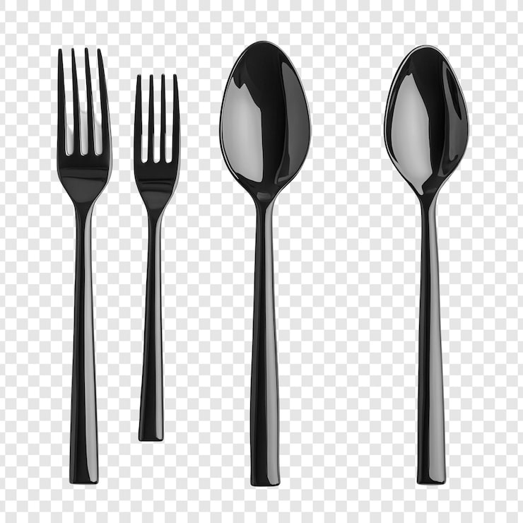 PSD gratuito elegante juego de cubiertos negros cucharas y tenedores