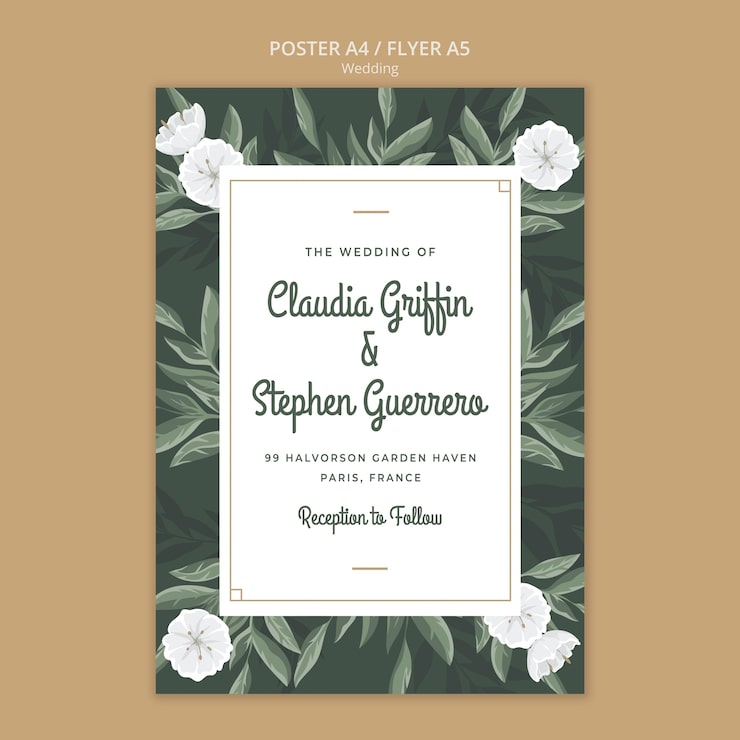 PSD gratuito elegante plantilla de póster floral para bodas