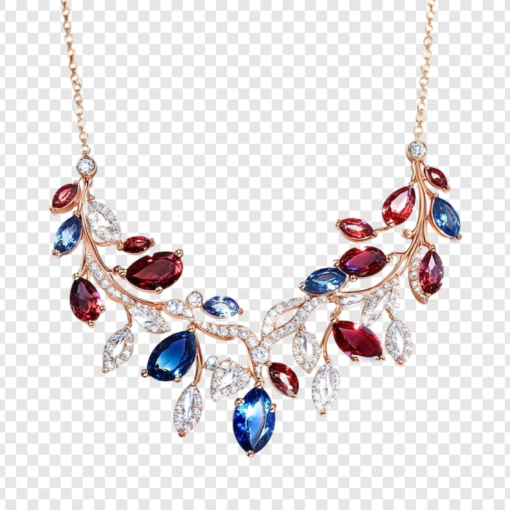 Gratis PSD elegante rozegoud ketting met levendige edelstenen