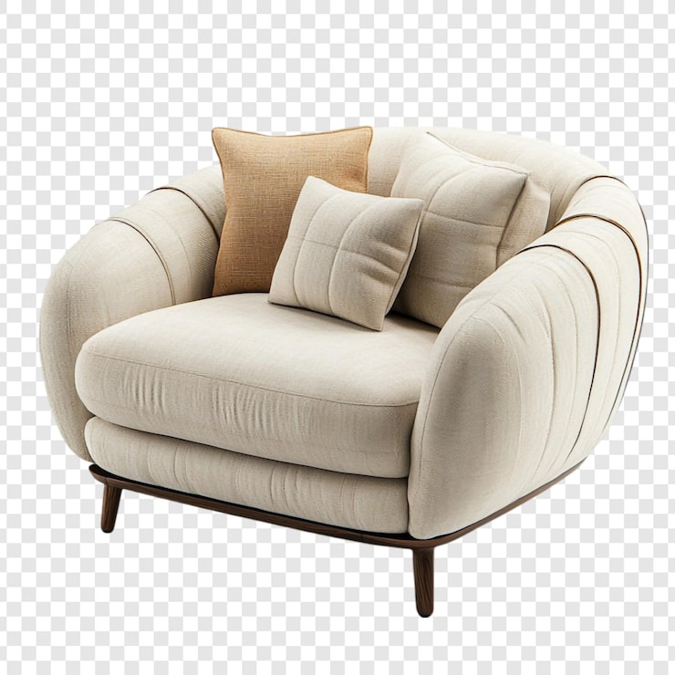PSD gratuito elegante sillón beige con almohadas diseño moderno muebles cómodos para la sala de estar